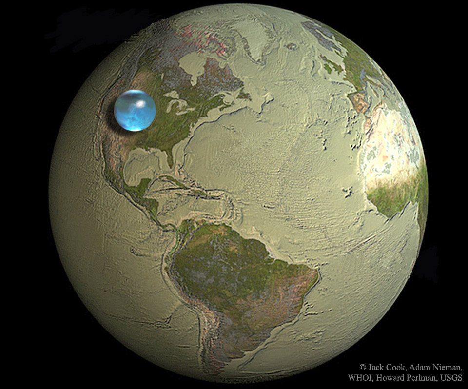 Объем воды на планете Земля. Не так уж и много, шар радиусом около 700км. (960x798)